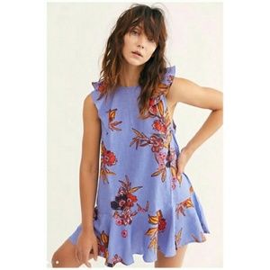Free People Summer in Tulum Linen Blend Tunic Blue